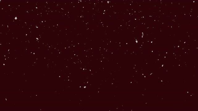 Snow fall animation dark red background cinematic visual effect motion graphic winter holiday particle, ideal for festive projects, abstract backgrounds.