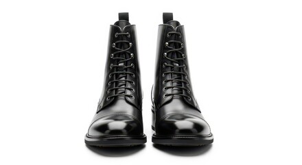 Front View of Stylish Black Leather Lace-Up Boots.