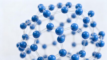 Obraz premium Molecular structure model with blue spheres connected by rods, forming a spherical lattice