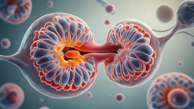 microscopic view of autophagosome fusing with lysosome in cellular digestion process