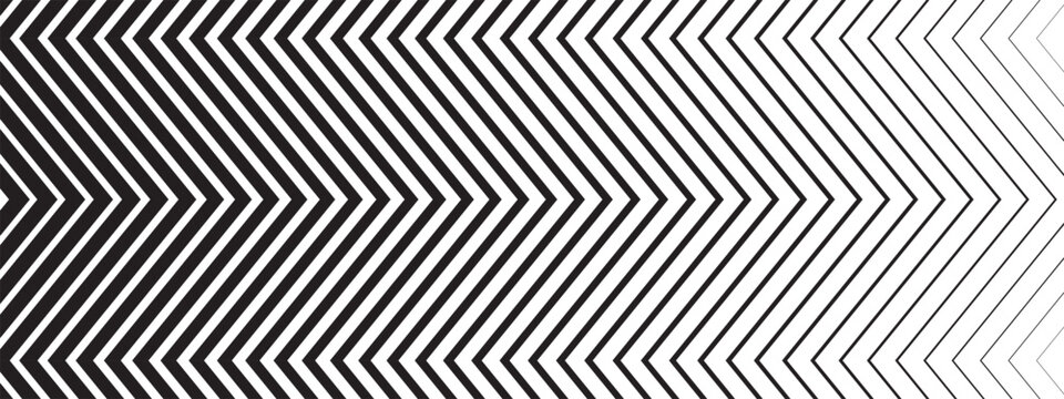 Background with repeated vertical zigzag lines with different thickness. Black and white zig zag pattern. Parallel jagged stripes texture. Minimalistic wallpaper. Vector graphic illustration