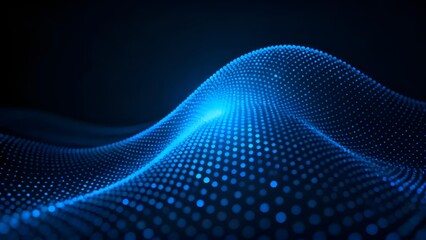 Abstract blue wave composed of glowing dots on a dark background