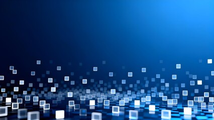 Abstract digital background with glowing blue squares and depth effect