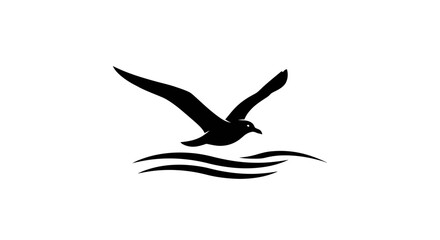 Obraz premium Stylized Black and White Bird Flying Over Water Symbol