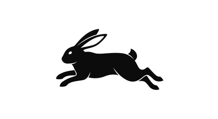 Fototapeta premium Black Silhouette of a Running Hare on White Background
