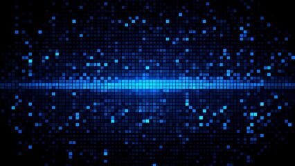 Digital blue pixelated background with glowing horizontal light beam and scattered dots