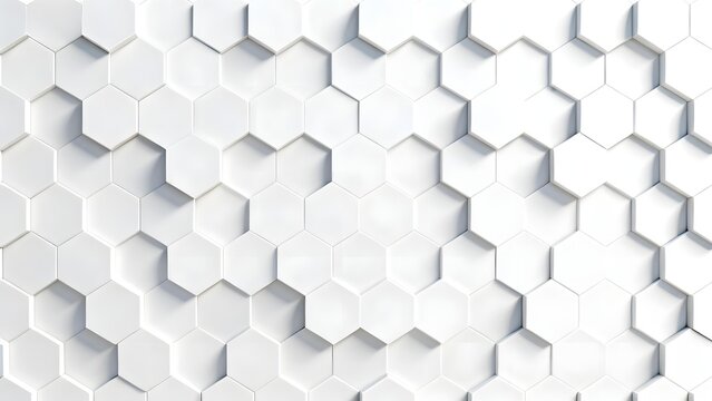 Abstract white hexagonal geometric pattern with three-dimensional texture