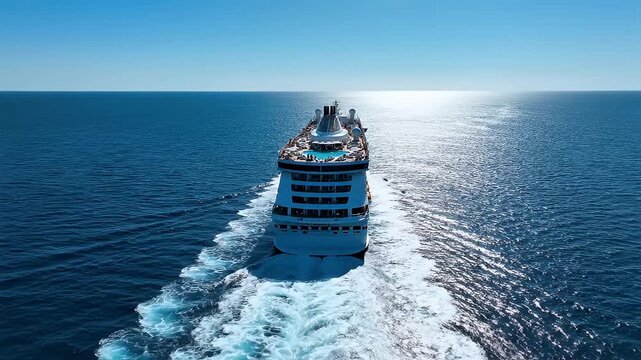 A large cruise ship sailing through calm waters on a sunny day in a serene ocean video