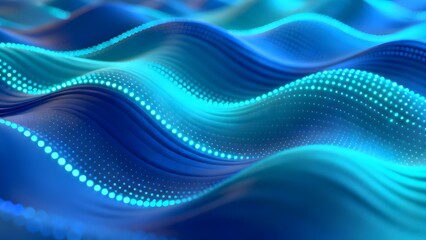 Abstract blue wavy pattern with glowing dots and fluid motion