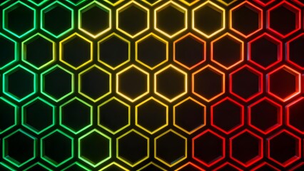Neon hexagonal grid pattern with gradient colors from green to red