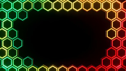 Colorful hexagonal pattern forming a glowing frame with gradient hues around a dark center