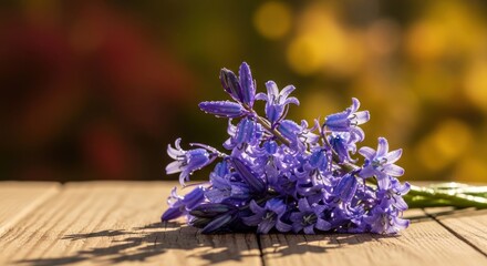 Fototapeta premium purple lavender flowers on wooden table