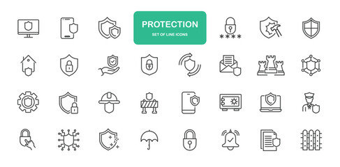 Protection Icons. Thin Line Symbol Elements Collection.