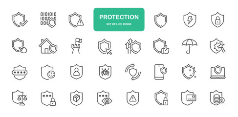 Protection Icons. Thin Line Symbol Elements Collection.