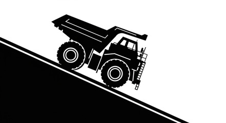 Black and white dumper truck on a road graphic illustration. © Bum