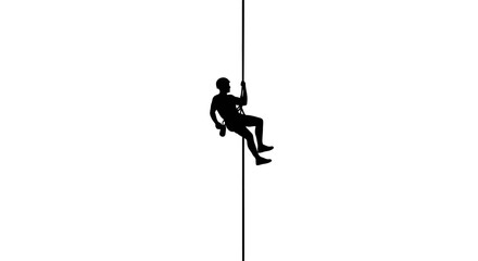 Silhouette of a Person Climbing Rope in High Altitude