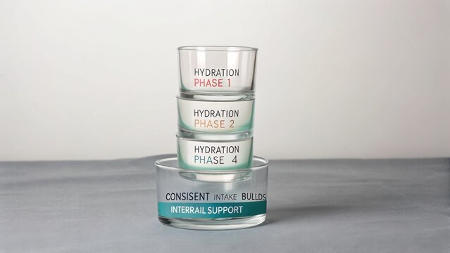 Four Stacked Hydration Glasses in Soft Grey Space