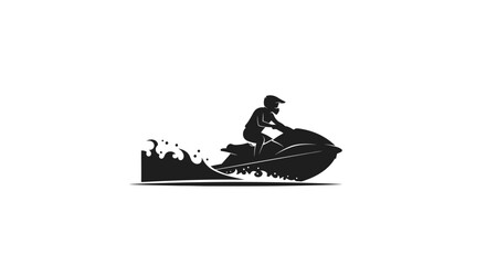 Naklejka premium Silhouette of Person Riding Jet Ski on Water