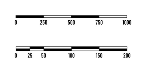 Linear Scale Bar Cartography Symbol Sign Meter Measurement Element Icon Set for Map or Site Plan. Vector Image. © Kagan Kaya