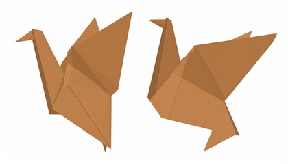 Origami Cranes. Brown Paper Birds. Traditional Japanese Art.