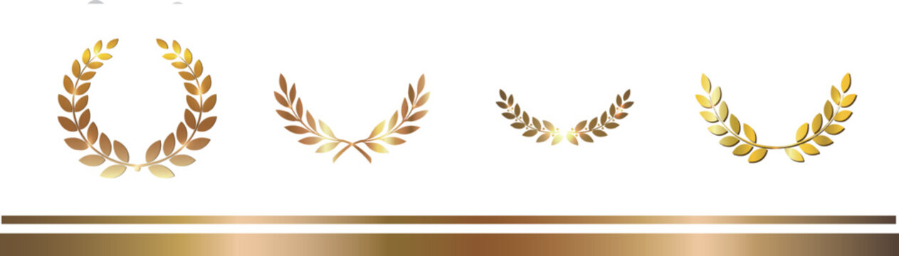 ゴールド月桂樹フレームセット｜表彰・受賞エンブレム用ローレル装飾素材
