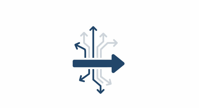 Blue Arrow with Multiple Directional Arrows.