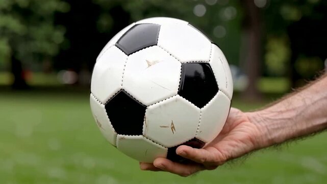 Soccer Ball in Hand - A Close-Up View of the Game.
