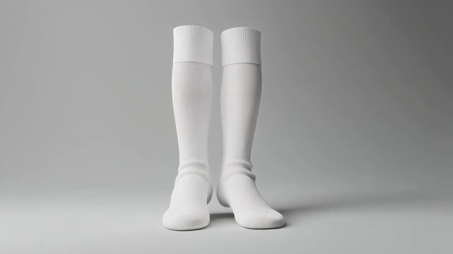 Pair of blank socks mockup standing upright, clean background, realistic fabric texture, no people, no logos, commercial apparel mockup, 4K, slow rotation, 6&ndash;10 seconds