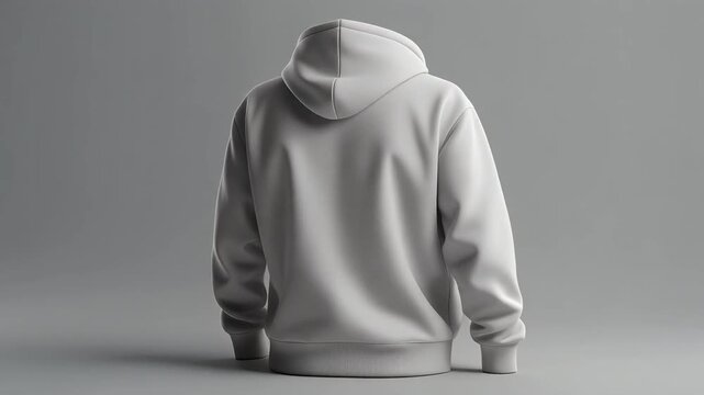 Plain hoodie mockup shown from back, soft shadows, realistic cotton blend texture, minimal background, no people, no text, commercial-ready clothing mockup, 4K, slow rotation, 8&ndash;12 seconds