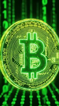 A video showcasing a glowing cryptocurrency coin with a futuristic background