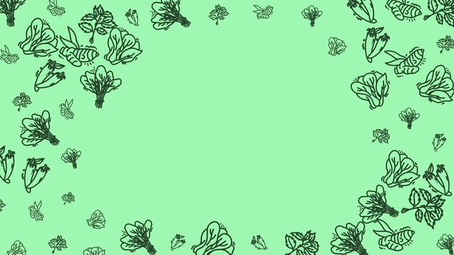 Doodle Seamless Background Featuring mustard greens, ginger, celery and chili peppers. suitable for learning media, social media design, blogs, branding, videos, and digital backgrounds
