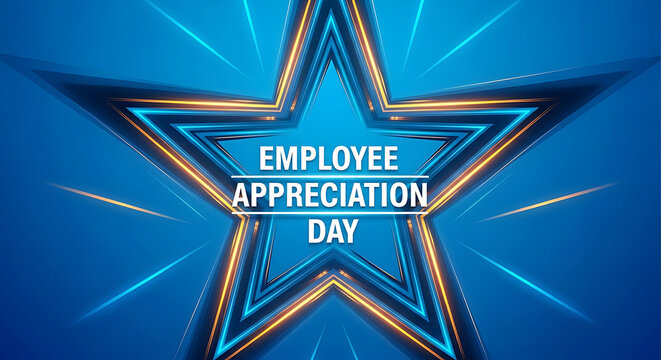 Employee appreciation day star design with blue and gold accents