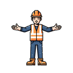 Fototapeta premium Construction worker with open arms, wearing hard hat and safety vest
