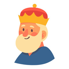 old king wearing crown wise profile face avatar flat color vector illustration template design
