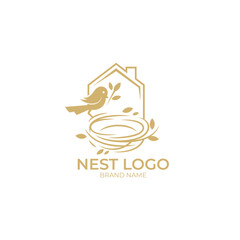 logo of a small, cozy bird's nest filled with wooden twigs