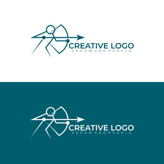 simple logo of person holding a bow, archer icon