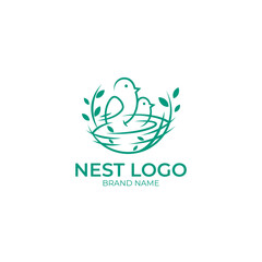 logo of a bird with its nest filled with leaves and twigs