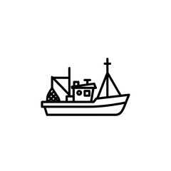 Minimalist Line Drawing of a Fishing Boat Illustrating Maritime Transportation