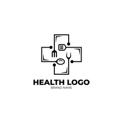 Health logo and cutlery design combination, simple line logos