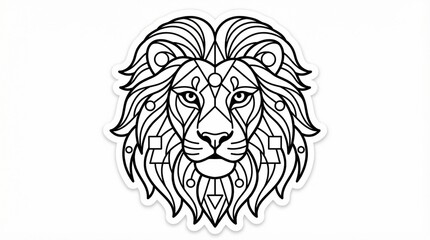Obraz premium Stylized cat face sticker with patterns for coloring, symmetrical line art