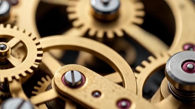 Macro Shot of Intricate Brass Clockwork Gears and Watch Mechanism