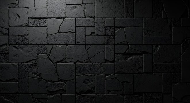 Latar Belakang Tekstur Dinding Batu Hitam 3D dengan Pola Geometris yang Estetik