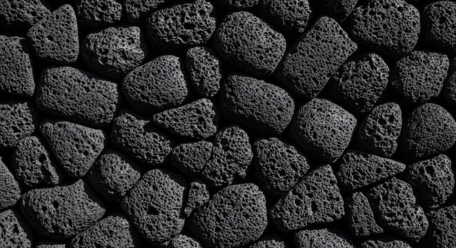 Tekstur Dinding Batu Vulkanik Hitam dengan Pola Alami yang Kasar dan Berpori