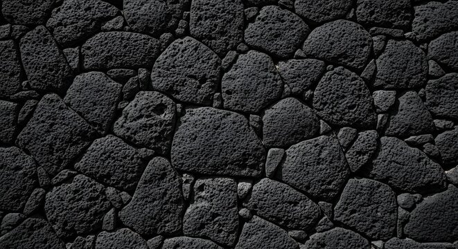 Latar Belakang Dinding Batu Hitam dengan Tekstur Batuan Kasar yang Estetik