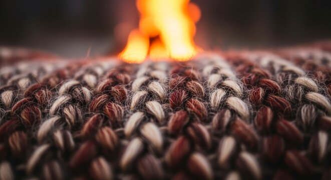Close-up of woven fabric burning.