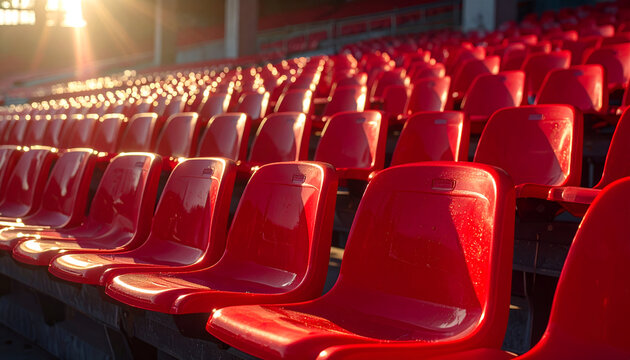Rows of red stadium seats in a sports arena.