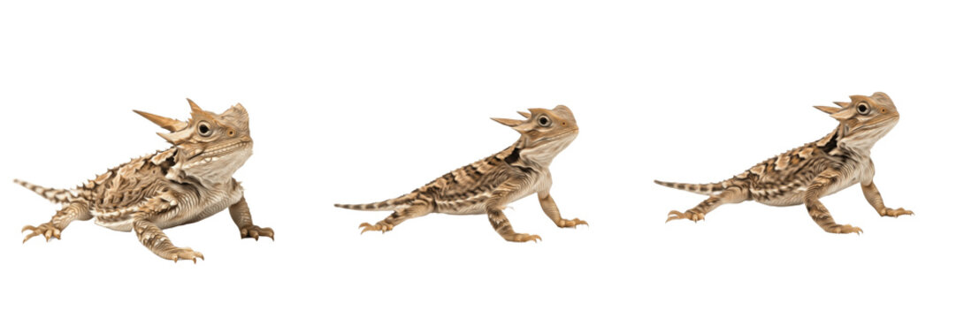 Desert Horned Lizard (Phrynosoma platyrhinos) Isolated on White Background, Full Body North American Reptile Standing on White Floor, Spiny Desert Lizard Cutout, Wildlife Stock Photo Image