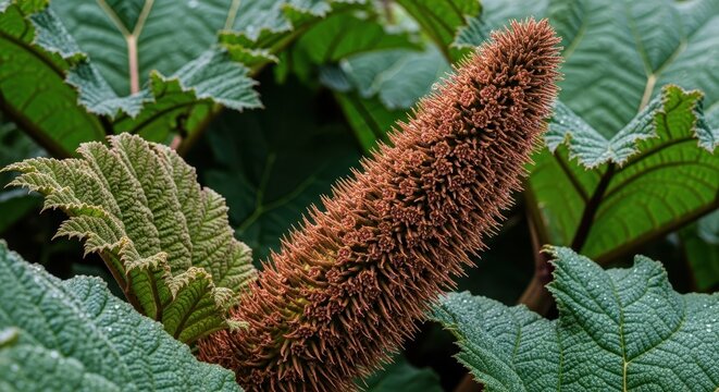 Gunnera Manicata - A Close-Up of Giant Rhubarbs Emerging Flower Spike.