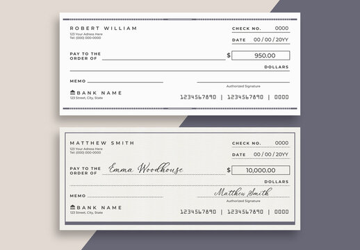 Blank Bank Financial Check Template Layout with Placeholders