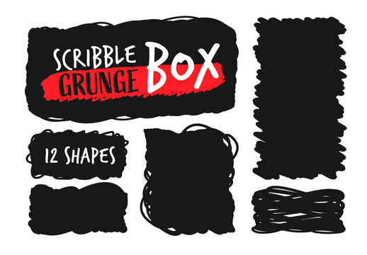 Black Grunge Scribble Boxes Set with Rough Ink Textures